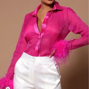 Hot Pink Feather Button Front Shirt
